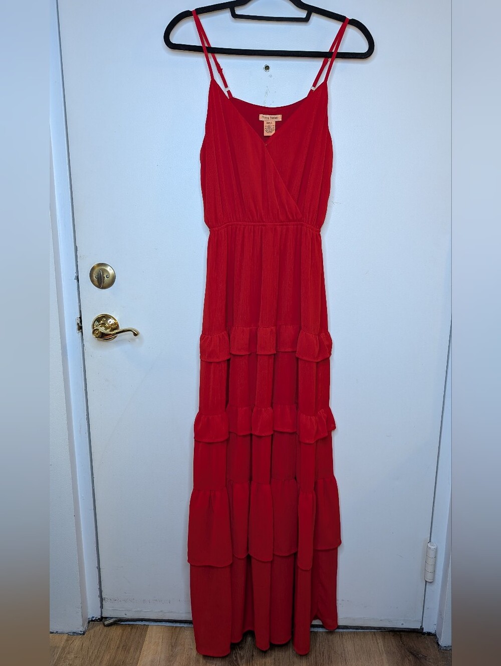 Flying Tomato Red Tiered Spaghetti-Strap Maxi Dress